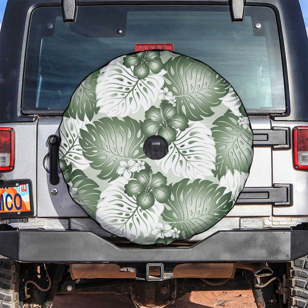 Sage Green Aloha Hawaii Spare Tire Cover Monstera Hibiscus Plumeria Seamless Vibes LT14 Sage Green - Polynesian Pride