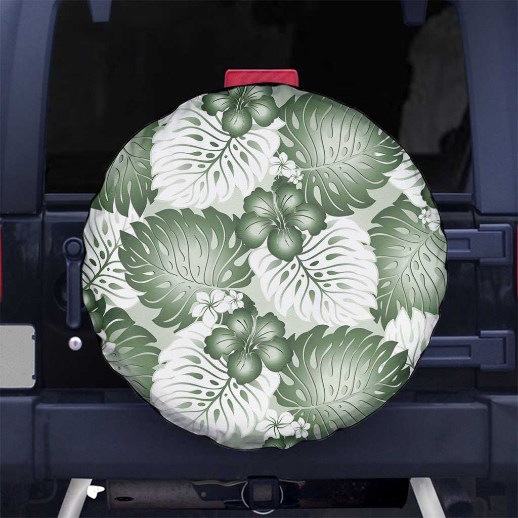 Sage Green Aloha Hawaii Spare Tire Cover Monstera Hibiscus Plumeria Seamless Vibes LT14 No hole Sage Green - Polynesian Pride