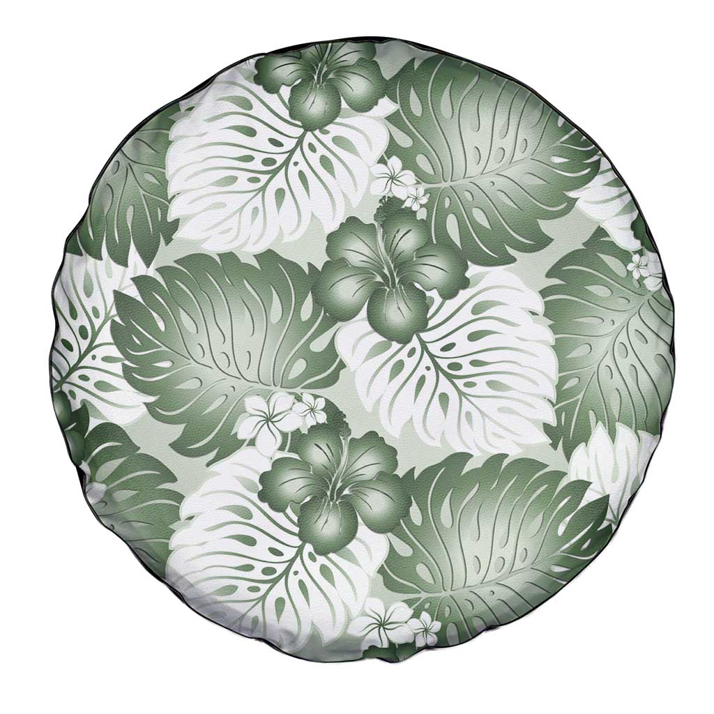Sage Green Aloha Hawaii Spare Tire Cover Monstera Hibiscus Plumeria Seamless Vibes LT14 - Polynesian Pride