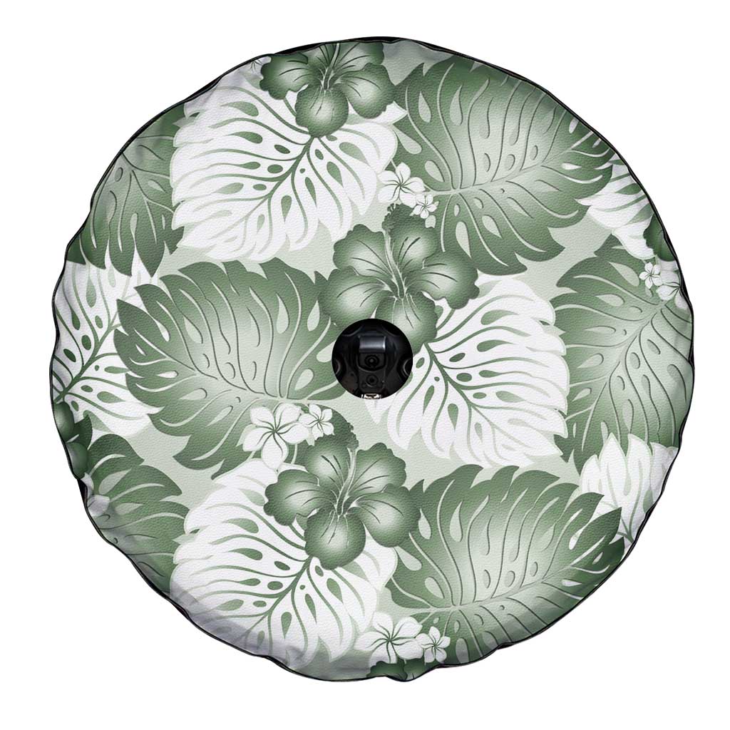 Sage Green Aloha Hawaii Spare Tire Cover Monstera Hibiscus Plumeria Seamless Vibes LT14 - Polynesian Pride