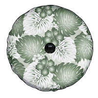 Sage Green Aloha Hawaii Spare Tire Cover Monstera Hibiscus Plumeria Seamless Vibes LT14 - Polynesian Pride