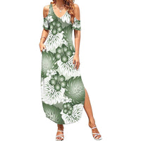 Sage Green Aloha Hawaii Summer Maxi Dress Monstera Hibiscus Plumeria Seamless Vibes LT14 Women Sage Green - Polynesian Pride