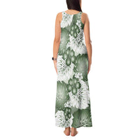 Sage Green Aloha Hawaii Tank Maxi Dress Monstera Hibiscus Plumeria Seamless Vibes LT14 - Polynesian Pride