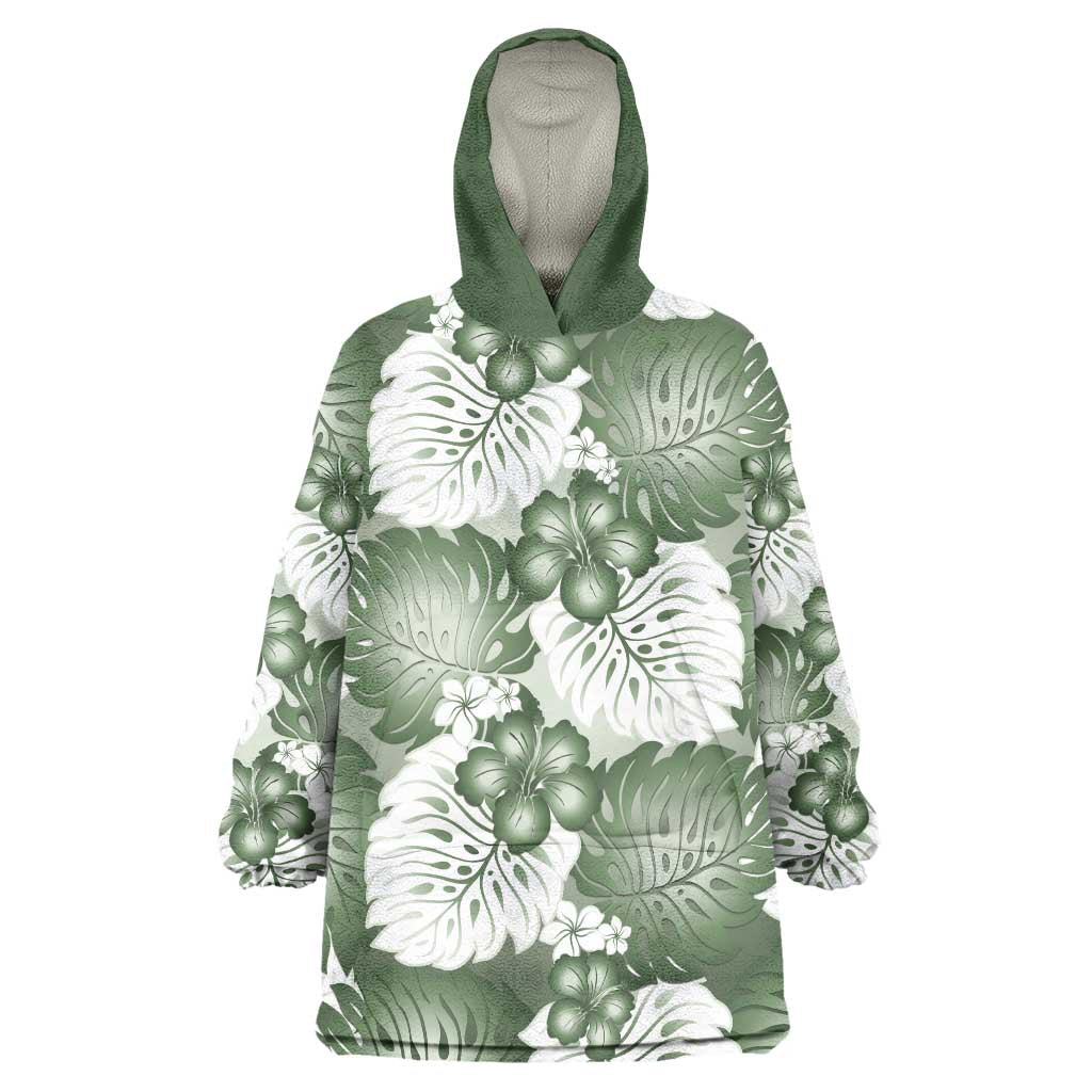 Sage Green Aloha Hawaii Wearable Blanket Hoodie Monstera Hibiscus Plumeria Seamless Vibes LT14 One Size Sage Green - Polynesian Pride