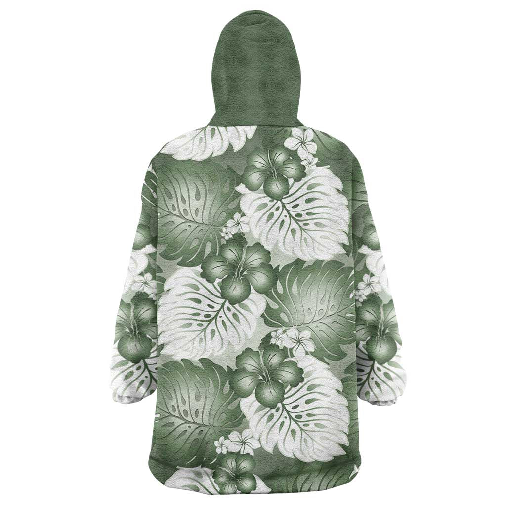Sage Green Aloha Hawaii Wearable Blanket Hoodie Monstera Hibiscus Plumeria Seamless Vibes LT14 - Polynesian Pride