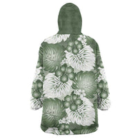 Sage Green Aloha Hawaii Wearable Blanket Hoodie Monstera Hibiscus Plumeria Seamless Vibes LT14 - Polynesian Pride