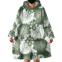 Sage Green Aloha Hawaii Wearable Blanket Hoodie Monstera Hibiscus Plumeria Seamless Vibes LT14 - Polynesian Pride