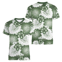 Sage Green Aloha Hawaii Women V-Neck T-Shirt Monstera Hibiscus Plumeria Seamless Vibes LT14 - Polynesian Pride