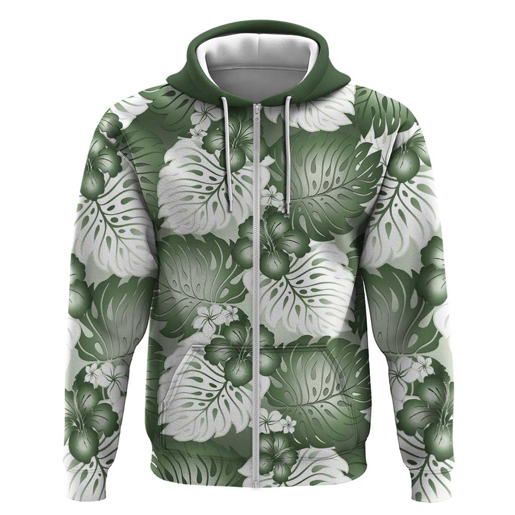 Sage Green Aloha Hawaii Zip Hoodie Monstera Hibiscus Plumeria Seamless Vibes LT14 Zip Hoodie Sage Green - Polynesian Pride