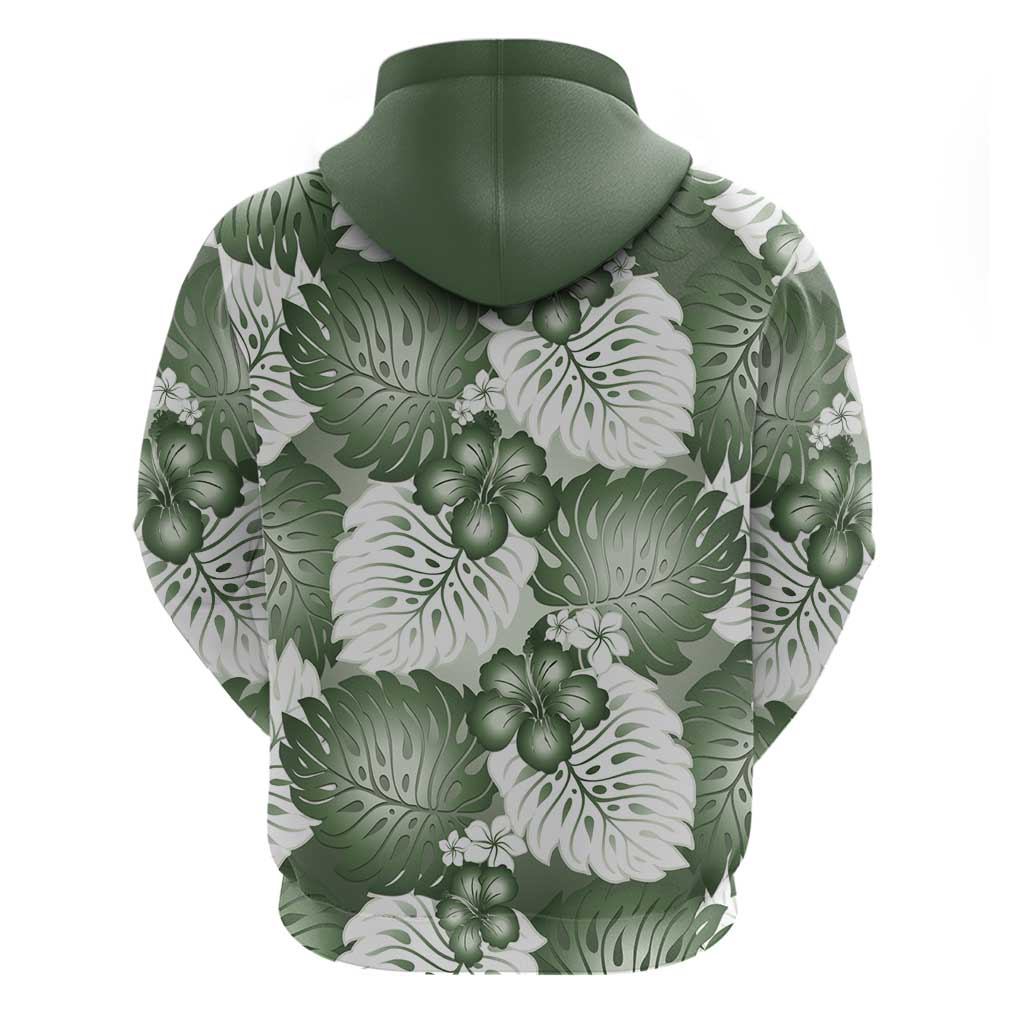 Sage Green Aloha Hawaii Zip Hoodie Monstera Hibiscus Plumeria Seamless Vibes LT14 - Polynesian Pride