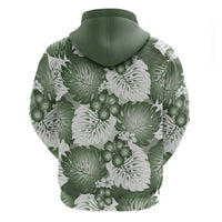 Sage Green Aloha Hawaii Zip Hoodie Monstera Hibiscus Plumeria Seamless Vibes LT14 - Polynesian Pride