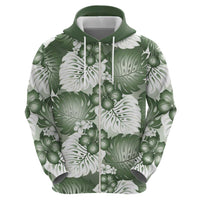 Sage Green Aloha Hawaii Zip Hoodie Monstera Hibiscus Plumeria Seamless Vibes LT14 - Polynesian Pride