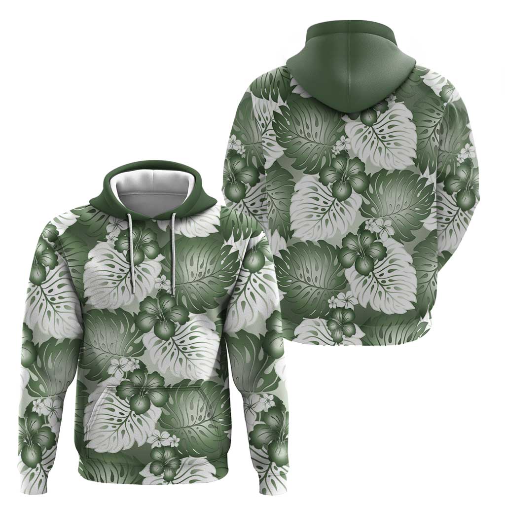 Sage Green Aloha Hawaii Zip Hoodie Monstera Hibiscus Plumeria Seamless Vibes LT14 - Polynesian Pride