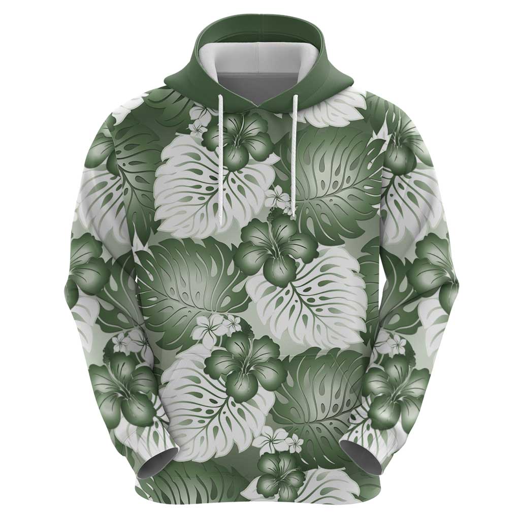 Sage Green Aloha Hawaii Zip Hoodie Monstera Hibiscus Plumeria Seamless Vibes LT14 - Polynesian Pride