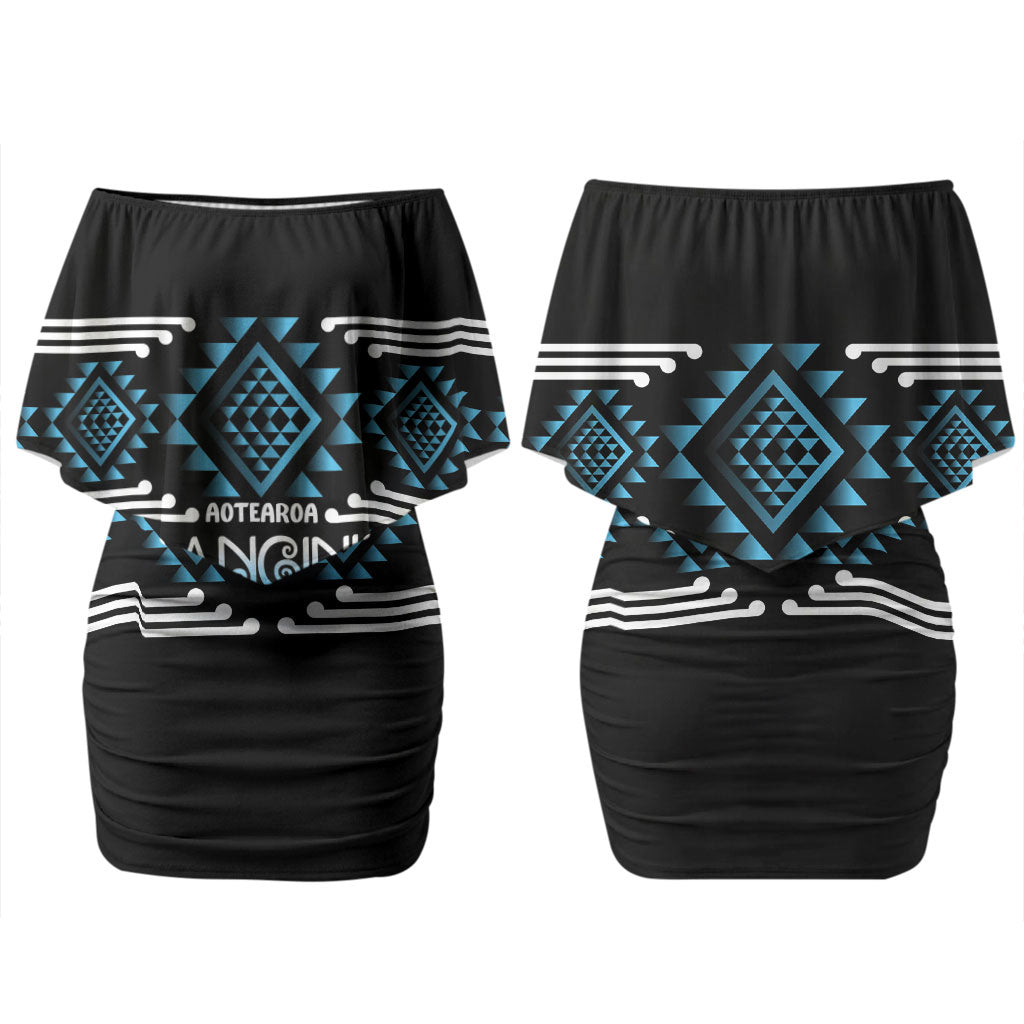 Aotearoa Atua Ranginui Personalised Couples Matching Off Shoulder Short Dress and Long Sleeve Button Shirt Maori Sky Father Taniko Motifs LT14 - Polynesian Pride