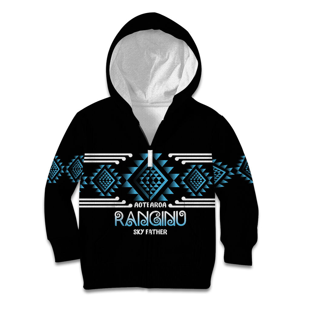 Aotearoa Atua Ranginui Personalised Kid Hoodie Maori Sky Father Taniko Motifs LT14 Zip Hoodie Blue - Polynesian Pride