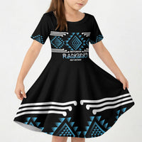Aotearoa Atua Ranginui Personalised Kid Short Sleeve Dress Maori Sky Father Taniko Motifs LT14 KID Blue - Polynesian Pride