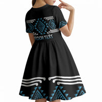 Aotearoa Atua Ranginui Personalised Kid Short Sleeve Dress Maori Sky Father Taniko Motifs LT14 - Polynesian Pride
