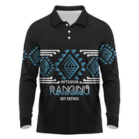 Aotearoa Atua Ranginui Personalised Long Sleeve Polo Shirt Maori Sky Father Taniko Motifs LT14 Blue - Polynesian Pride