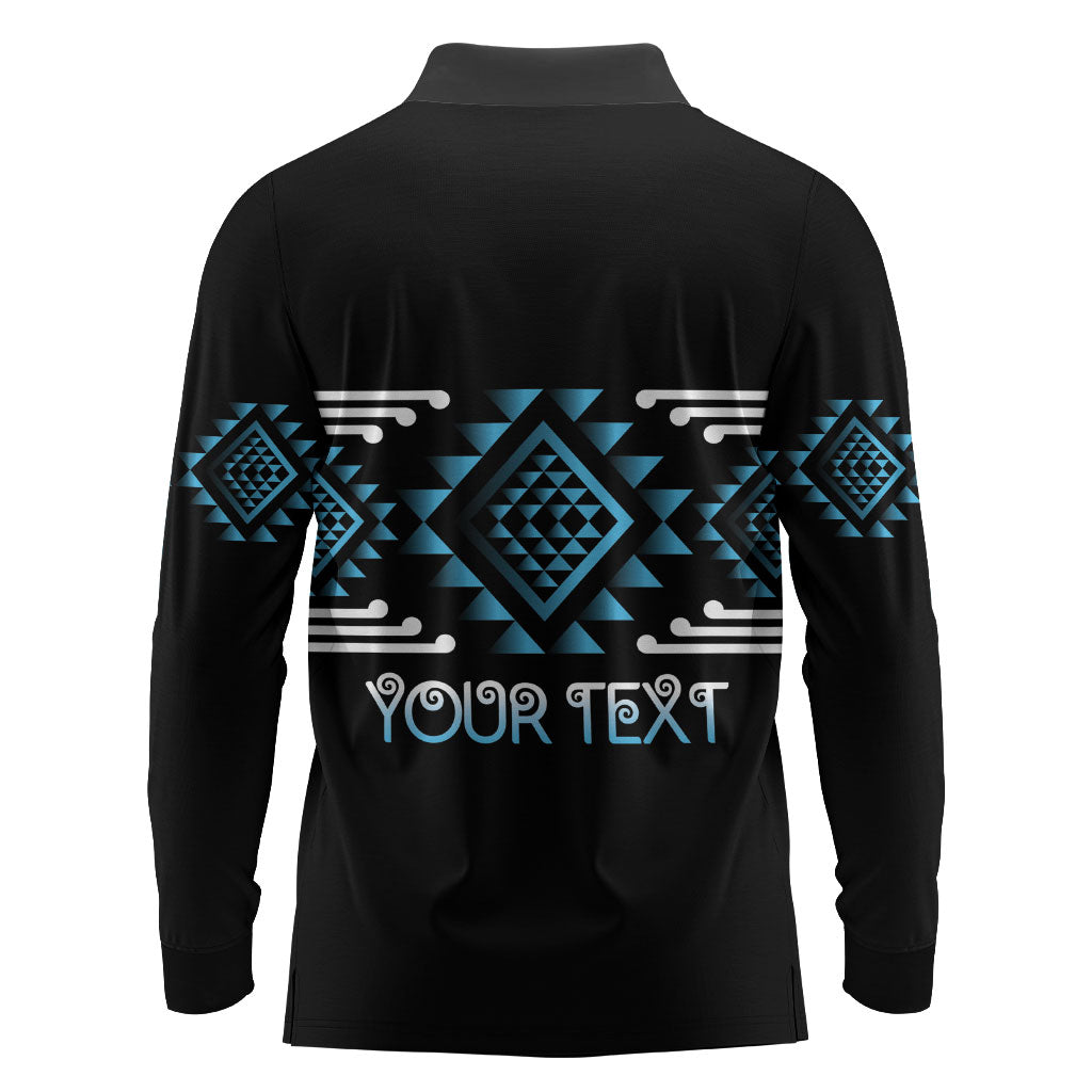 Aotearoa Atua Ranginui Personalised Long Sleeve Polo Shirt Maori Sky Father Taniko Motifs LT14 - Polynesian Pride