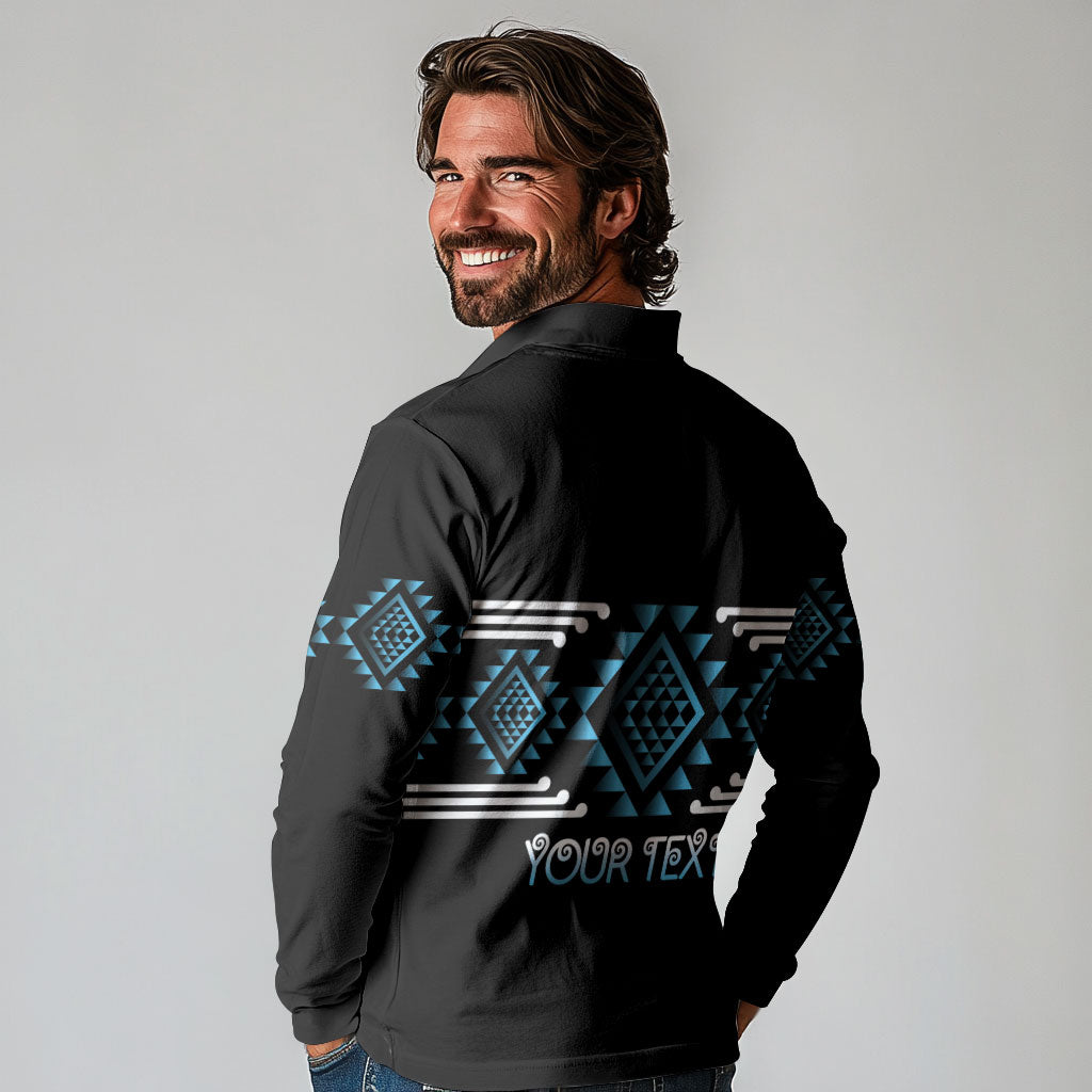 Aotearoa Atua Ranginui Personalised Long Sleeve Polo Shirt Maori Sky Father Taniko Motifs LT14 - Polynesian Pride