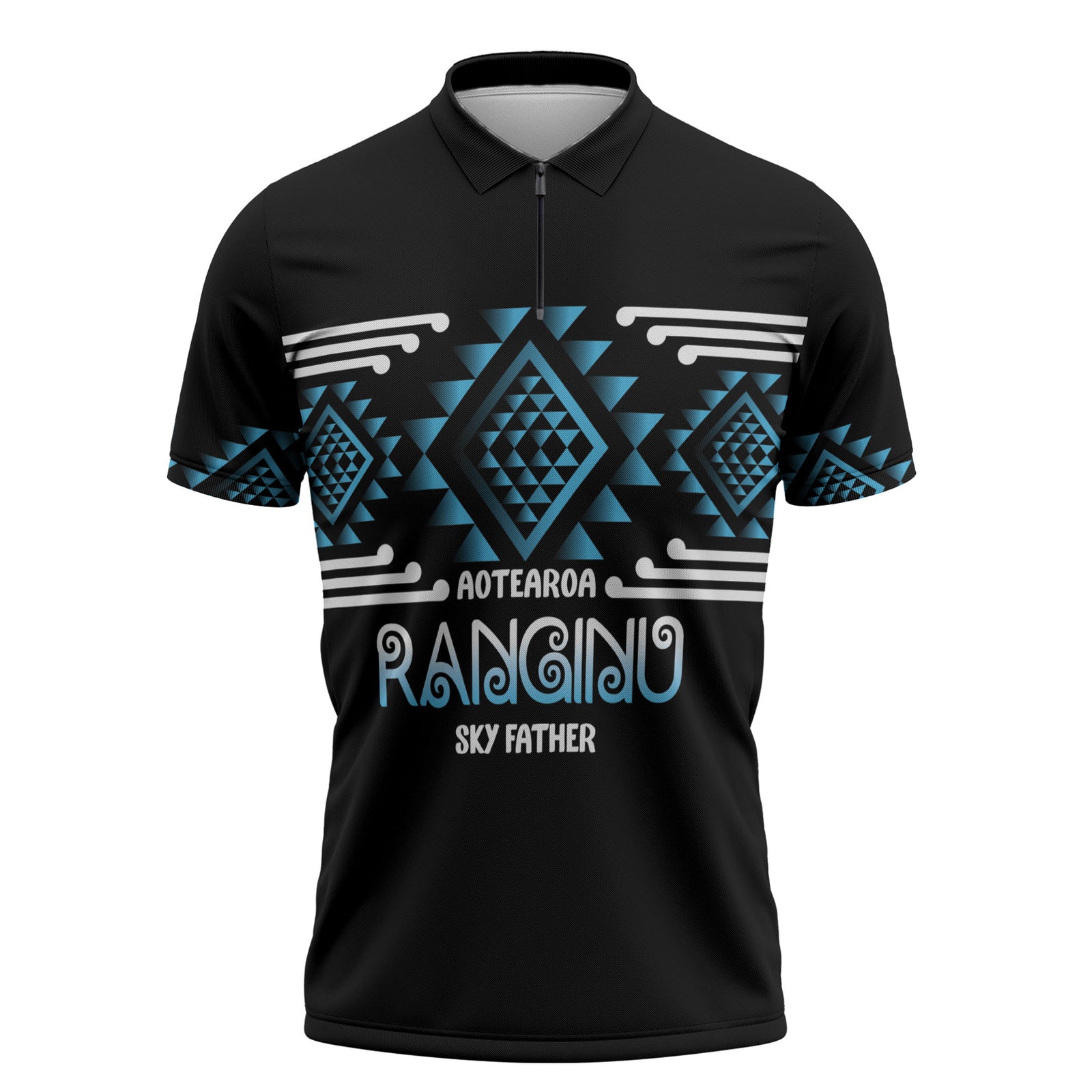 Aotearoa Atua Ranginui Personalised Zipper Polo Shirt Maori Sky Father Taniko Motifs LT14 Blue - Polynesian Pride