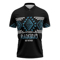 Aotearoa Atua Ranginui Personalised Zipper Polo Shirt Maori Sky Father Taniko Motifs LT14 Blue - Polynesian Pride
