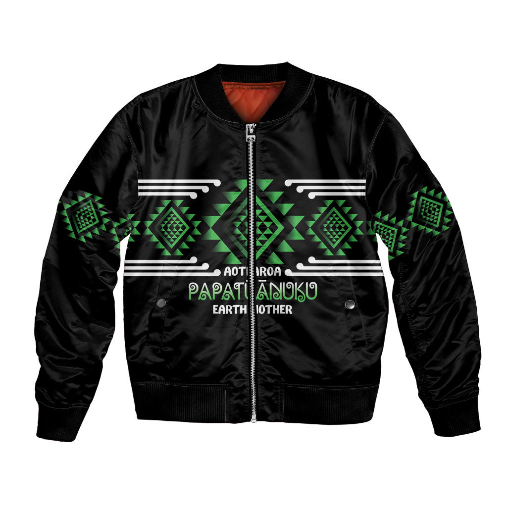 Aotearoa Atua Papatuanuku Personalised Bomber Jacket Maori Earth Mother Taniko Motifs LT14 Unisex Green - Polynesian Pride