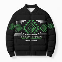 Aotearoa Atua Papatuanuku Personalised Bomber Puffer Jacket Maori Earth Mother Taniko Motifs LT14 Unisex Green - Polynesian Pride