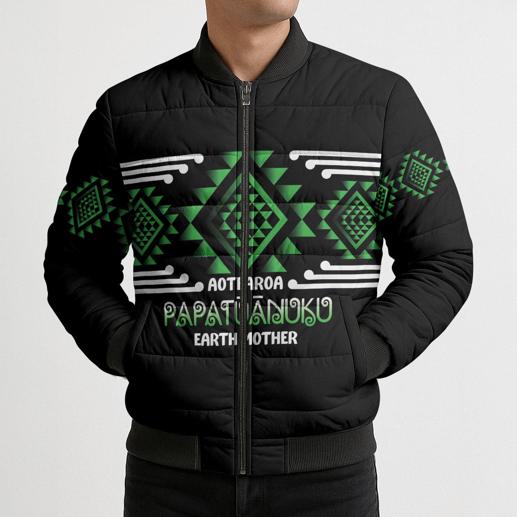 Aotearoa Atua Papatuanuku Personalised Bomber Puffer Jacket Maori Earth Mother Taniko Motifs LT14 - Polynesian Pride