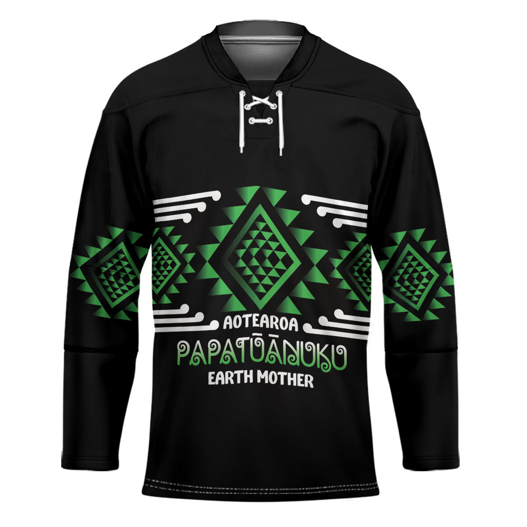 Aotearoa Atua Papatuanuku Personalised Hockey Jersey Maori Earth Mother Taniko Motifs LT14 Unisex Green - Polynesian Pride
