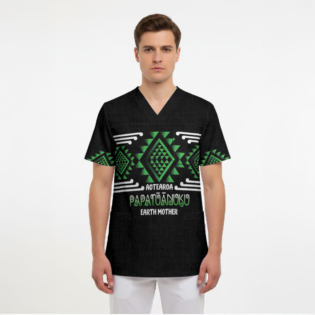 Aotearoa Atua Papatuanuku Personalised Scrub Top Maori Earth Mother Taniko Motifs LT14 - Polynesian Pride