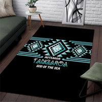 Aotearoa Atua Tangaroa Area Rug Maori God Of The Sea Taniko Motifs LT14 Turquoise - Polynesian Pride
