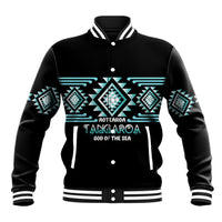 Aotearoa Atua Tangaroa Personalised Baseball Jacket Maori God Of The Sea Taniko Motifs LT14 Unisex Turquoise - Polynesian Pride
