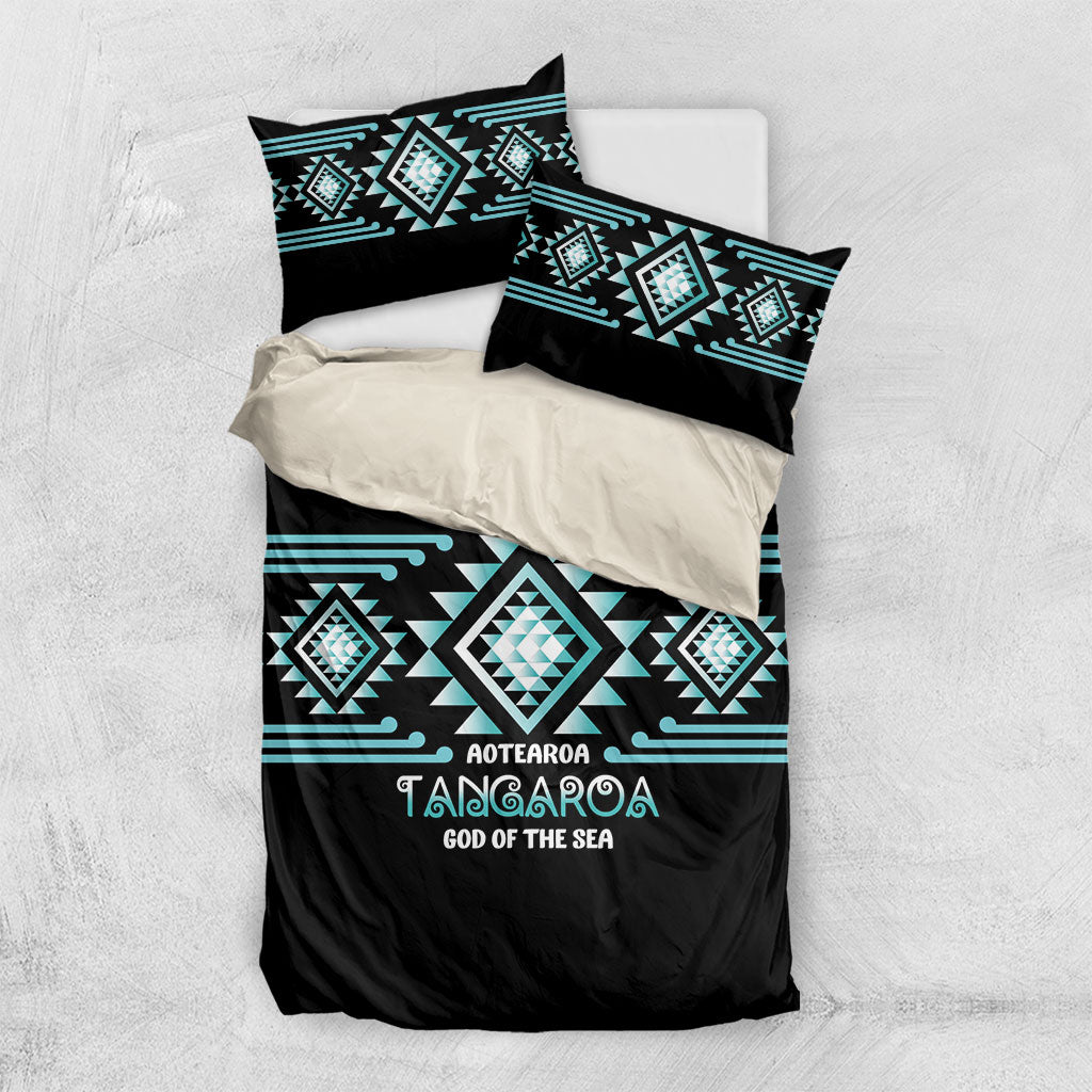 Aotearoa Atua Tangaroa Bedding Set Maori God Of The Sea Taniko Motifs LT14 US Twin 172cm x 218cm Turquoise - Polynesian Pride