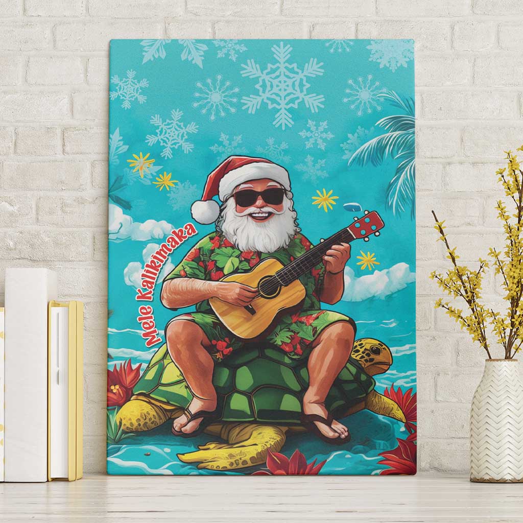 Hawaii Christmas Canvas Wall Art Mele Kalikimaka Poinsettia Lei - Cyan LT14 Without Frame Cyan - Polynesian Pride