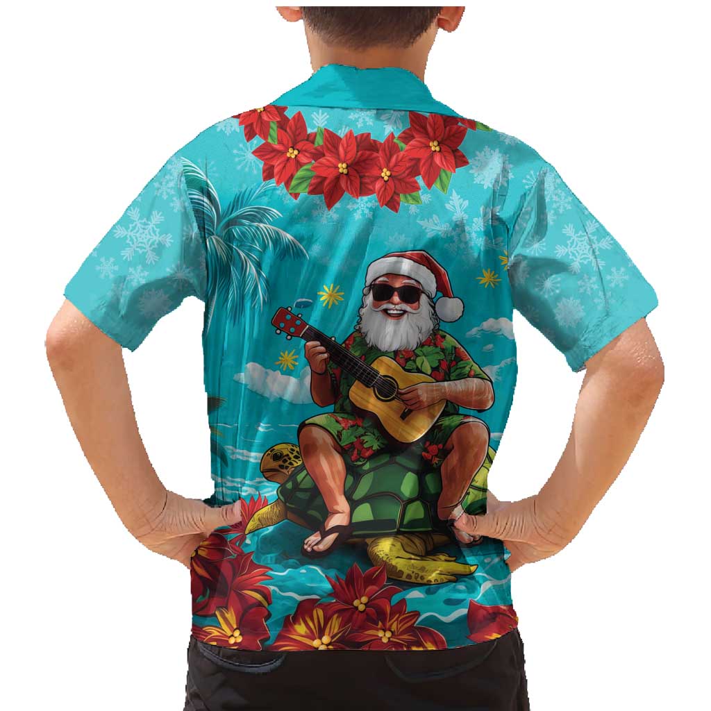 Hawaii Christmas Family Matching Mermaid Dress and Hawaiian Shirt Mele Kalikimaka Poinsettia Lei - Cyan LT14 - Polynesian Pride