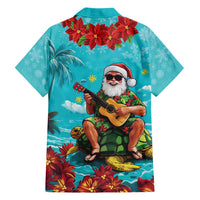 Hawaii Christmas Family Matching Off Shoulder Short Dress and Hawaiian Shirt Mele Kalikimaka Poinsettia Lei - Cyan LT14 - Polynesian Pride