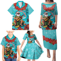 Hawaii Christmas Family Matching Puletasi and Hawaiian Shirt Mele Kalikimaka Poinsettia Lei - Cyan LT14 - Polynesian Pride