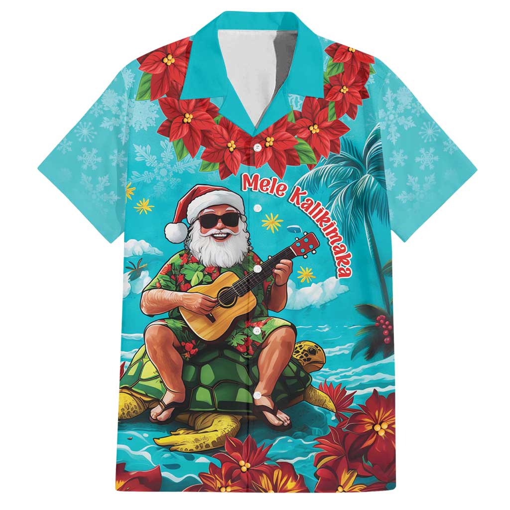 Hawaii Christmas Family Matching Tank Maxi Dress and Hawaiian Shirt Mele Kalikimaka Poinsettia Lei - Cyan