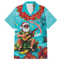 Hawaii Christmas Hawaiian Shirt Mele Kalikimaka Poinsettia Lei - Cyan LT14 Cyan - Polynesian Pride