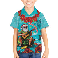 Hawaii Christmas Hawaiian Shirt Mele Kalikimaka Poinsettia Lei - Cyan LT14 - Polynesian Pride