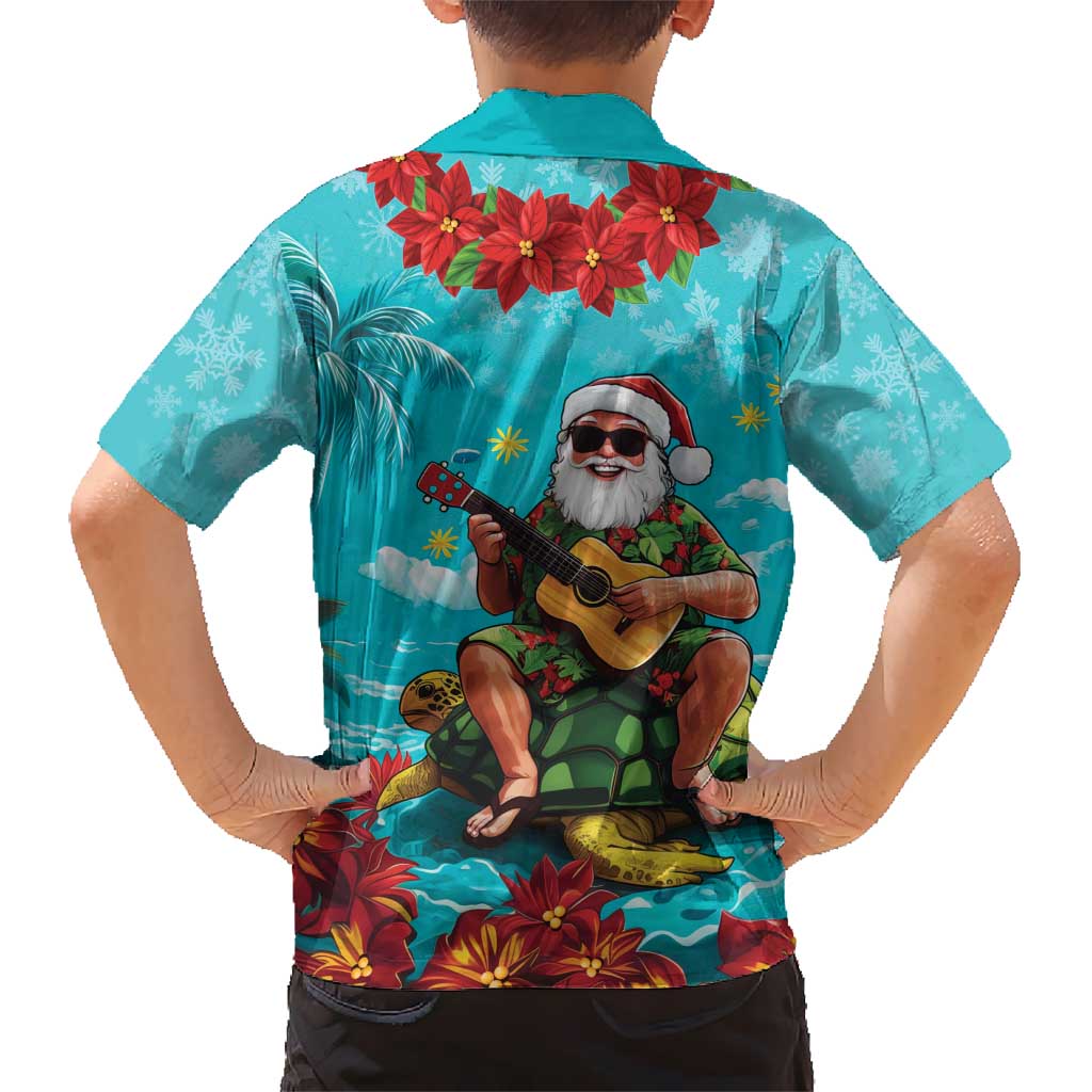 Hawaii Christmas Hawaiian Shirt Mele Kalikimaka Poinsettia Lei - Cyan LT14 - Polynesian Pride