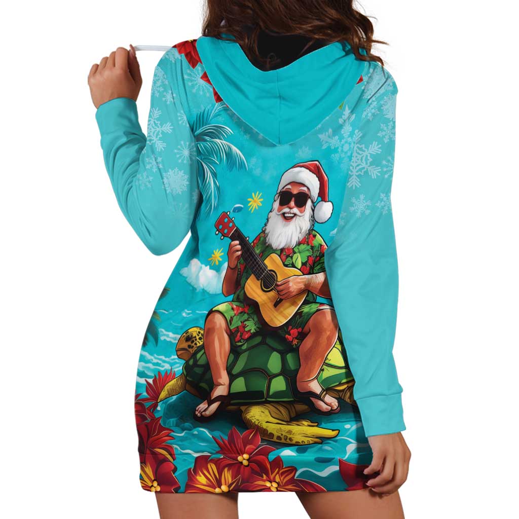 Hawaii Christmas Hoodie Dress Mele Kalikimaka Poinsettia Lei - Cyan LT14 - Polynesian Pride