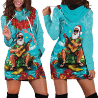 Hawaii Christmas Hoodie Dress Mele Kalikimaka Poinsettia Lei - Cyan LT14 - Polynesian Pride