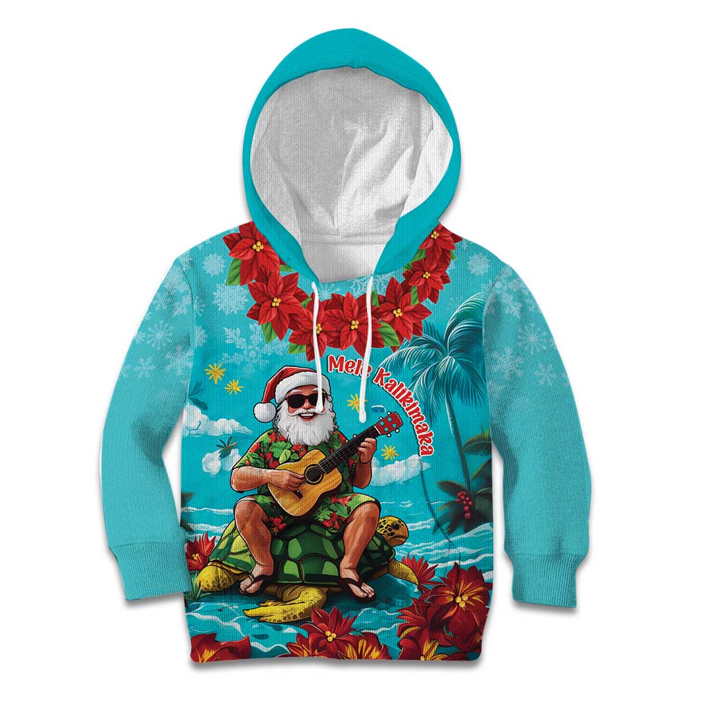 Hawaii Christmas Kid Hoodie Mele Kalikimaka Poinsettia Lei - Cyan LT14 Hoodie Cyan - Polynesian Pride