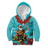 Hawaii Christmas Kid Hoodie Mele Kalikimaka Poinsettia Lei - Cyan LT14 Zip Hoodie Cyan - Polynesian Pride