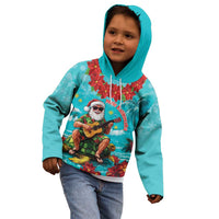 Hawaii Christmas Kid Hoodie Mele Kalikimaka Poinsettia Lei - Cyan LT14 - Polynesian Pride
