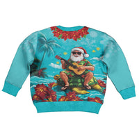 Hawaii Christmas Kid Ugly Christmas Sweater Mele Kalikimaka Poinsettia Lei - Cyan LT14 - Polynesian Pride