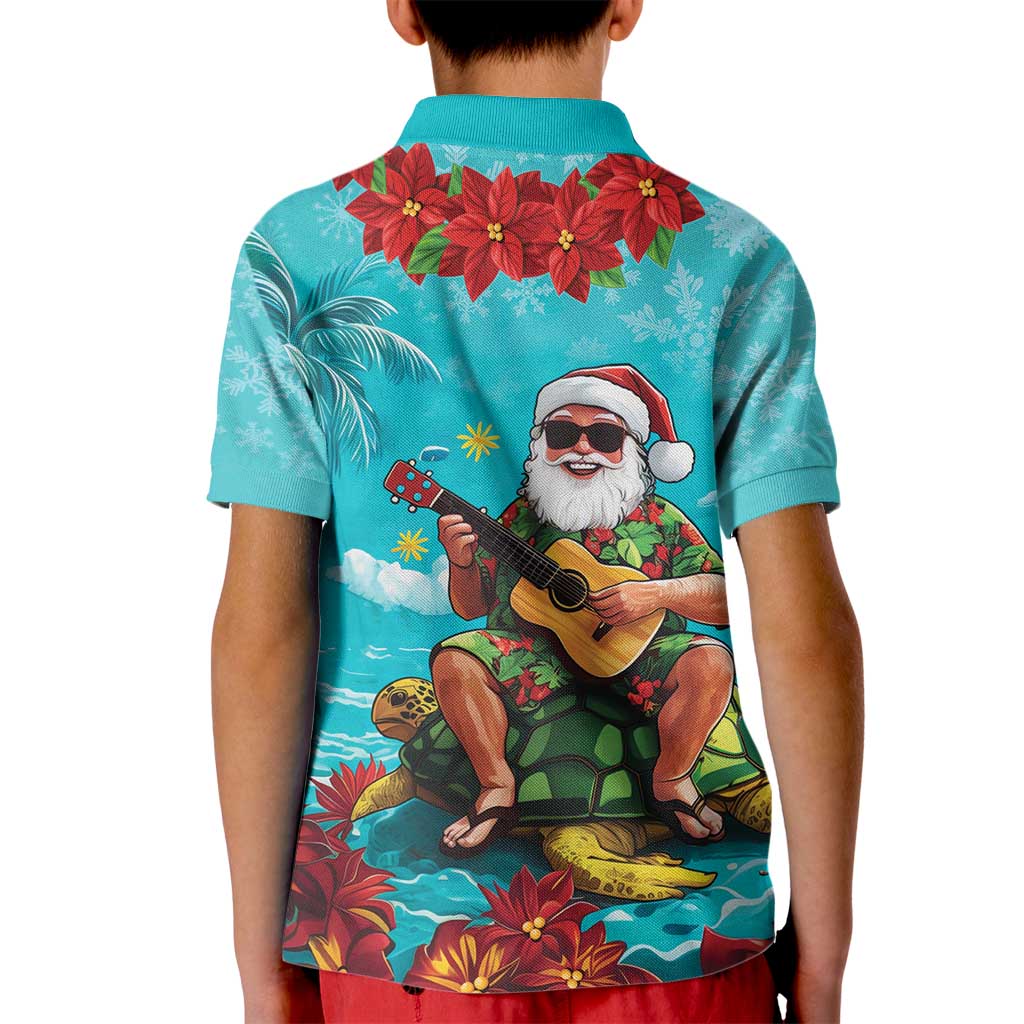 Hawaii Christmas Kid Polo Shirt Mele Kalikimaka Poinsettia Lei - Cyan LT14 - Polynesian Pride